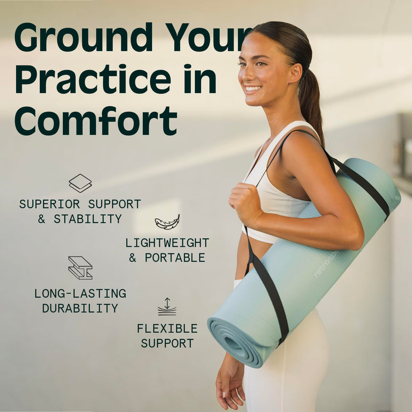 Retrospec Solana Yoga Mat 1/2 inch Thick w/Nylon Strap for Men & Women - Non Slip Excercise Mat for Yoga, Pilates, Stretching, Floor & Fitness Workouts, Sage 🍁 All In One Marketplace Canada