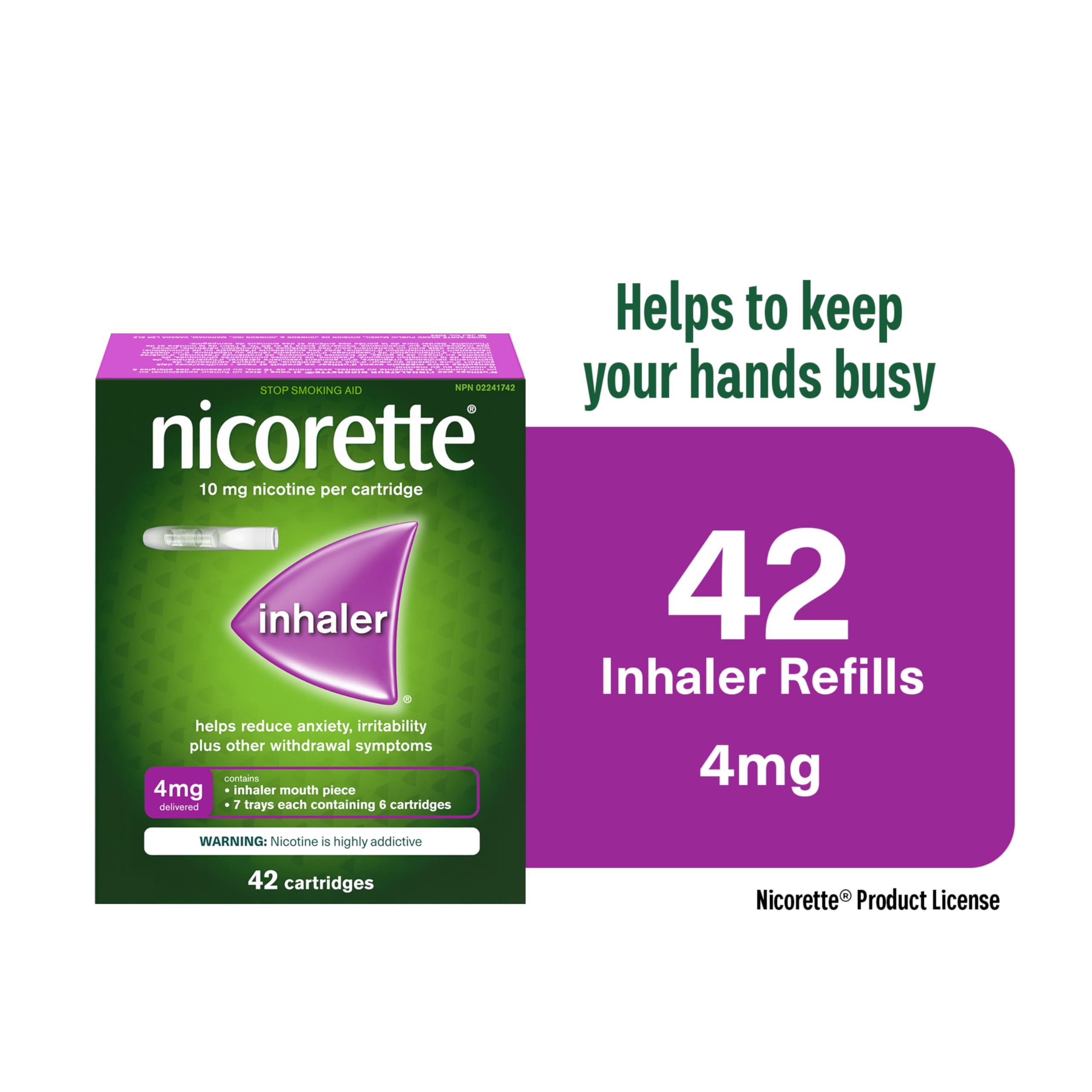 Nicorette 4mg Nicotine Inhaler – Clinically Proven Quit Smoking Aid with Hand-to-Mouth Action, Helps Reduce Cravings & Withdrawal, NRT for Adults Quitting Cigarettes, 42 Cartridges 🍁 All In One Marketplace Canada