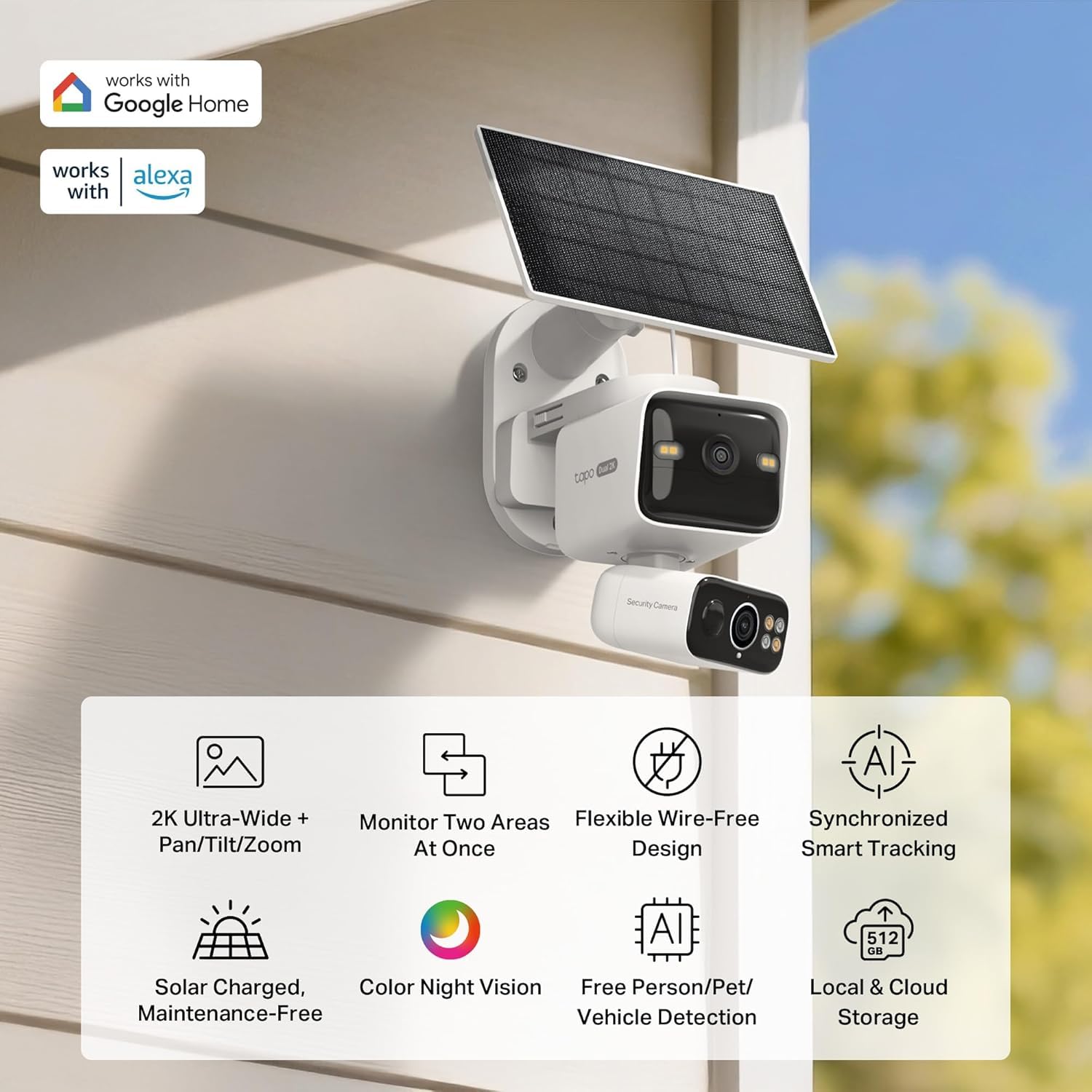 Tapo 2K Dual Lens 360° Pan/Tilt Security Battery Camera Wireless w/Solar Panel, 165° Wide View + 6mm Telephoto, Free Person/Vehicle Detection, SD/Cloud Storage, Works w/Alexa & Google (Tapo C645D KIT) 🍁 All In One Marketplace Canada