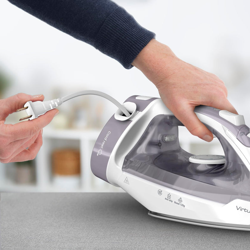 T-Fal Virtuo Steam Iron for Clothes with Retractable Cord, Portable Iron and Steamer for Clothes, Ceramic Nonstick Soleplate, 1500 Watts, Anti-Drip, Auto-Off, Scratch Resistant, Grey 🍁 All In One Marketplace Canada