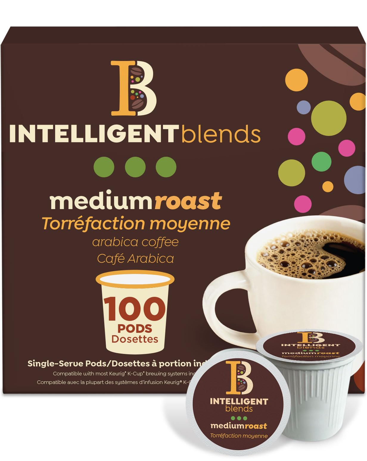 Intelligent Blends Medium Dark Roast Coffee Pods, 100 ct, Single Serve Pods – 100% Arabica Coffee, Compatible with Keurig K Cups Maker 🍁 All In One Marketplace Canada