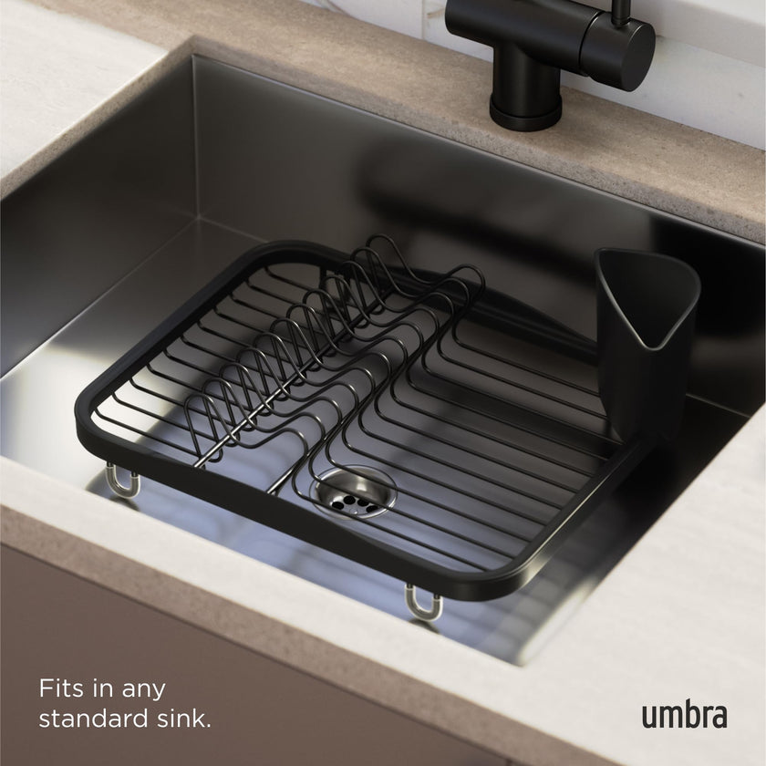 Umbra Sinkin Dish Drying Rack – Drainer Caddy with Removable Cutlery Holder – Use in Sink or On Counter, Standard, Black 🍁 All In One Marketplace Canada