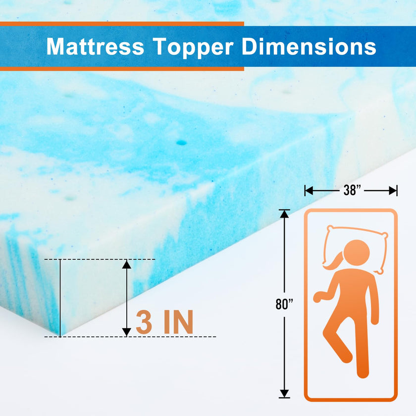 Sweetcrispy 3 Inch Twin XL Memory Foam Mattress Topper, Blue 🍁 All In One Marketplace Canada