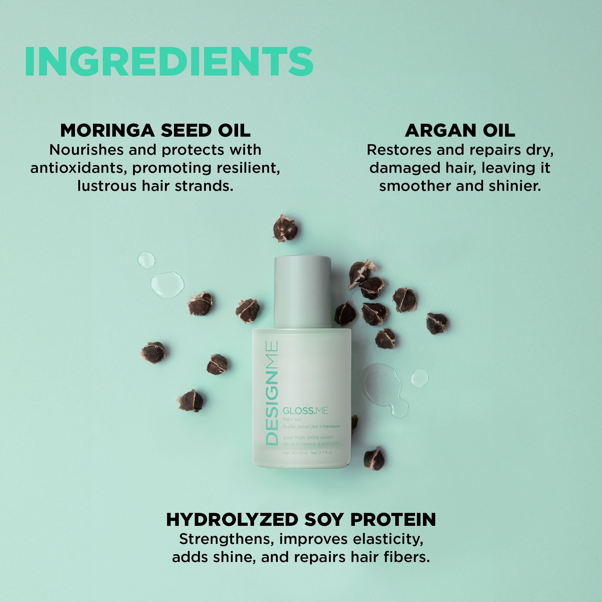 Design.Me GLOSS.ME Hair Oil - Anti Frizz Hair Serum - Heat Protection, Smooths Dry Ends - Adds Shine, Smoothens & Hydrates with Argan Oil - For Straight, Wavy & Curly Textures - No Paraben & Sulfate 🍁 All In One Marketplace Canada