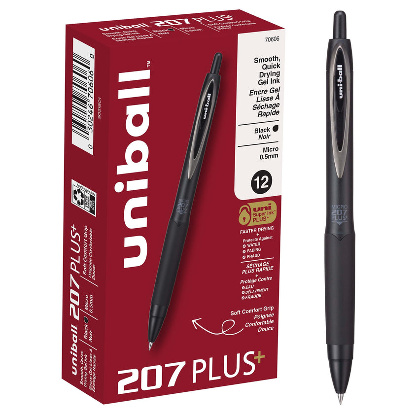 Uniball 207 Plus+ Retractable Gel Pens, Micro Point (0.5mm), Black, 12 Pack 🍁 All In One Marketplace Canada