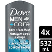 Dove Men+Care Body and Face Wash with 24-hour Nourishing Micromoisture, Clean Comfort, Men's Body Wash, 532mL, Pack of 4 🍁 All In One Marketplace Canada