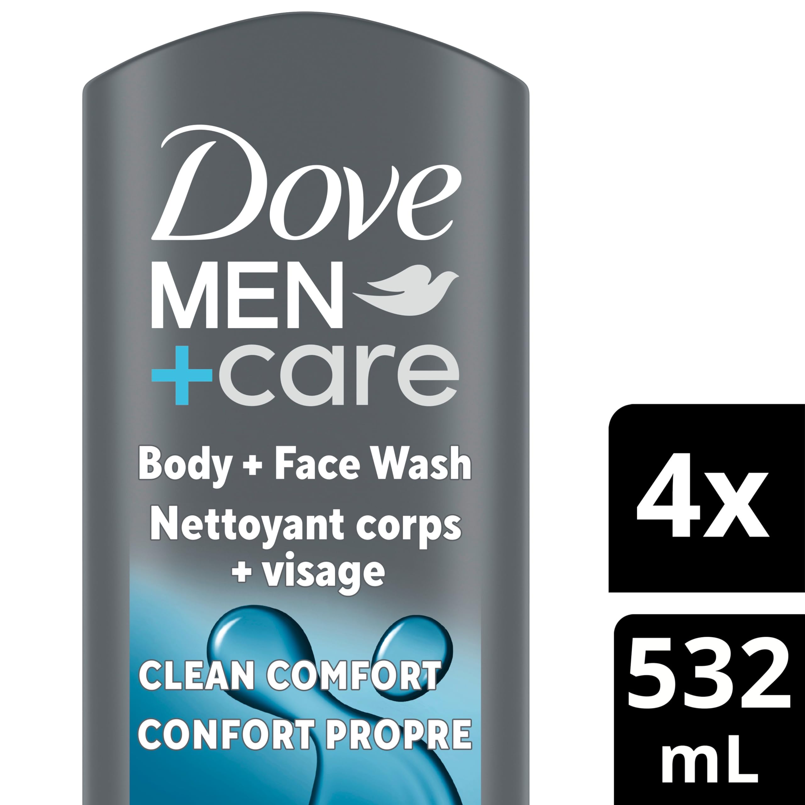 Dove Men+Care Body and Face Wash with 24-hour Nourishing Micromoisture, Clean Comfort, Men's Body Wash, 532mL, Pack of 4 🍁 All In One Marketplace Canada