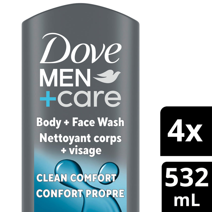 Dove Men+Care Body and Face Wash with 24-hour Nourishing Micromoisture, Clean Comfort, Men's Body Wash, 532mL, Pack of 4 🍁 All In One Marketplace Canada
