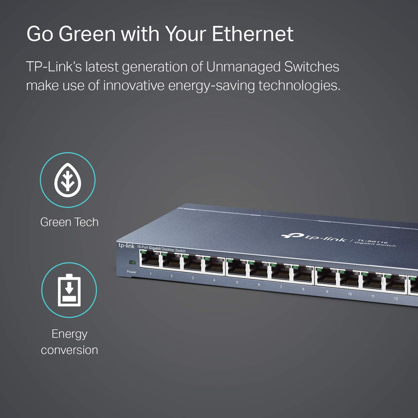 TP-Link 16 Port Gigabit Ethernet Network Switch, Desktop and Wall-Mount, Fanless, Sturdy Metal with Shielded Ports, Traffic Optimization, Unmanaged, Limited Lifetime Protection (TL-SG116) 🍁 All In One Marketplace Canada