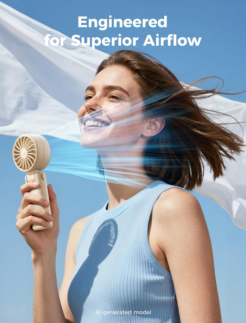 Aecooly Mighty Portable Hand Fan, 3 IN 1 USB Rechargeable Handheld Fan, [20H Max Cooling Time], 5-Speed Wind, LED Display, Mini Foldable Personal for Travle, Summer, Gifts for Women-Beige 🍁 All In One Marketplace Canada