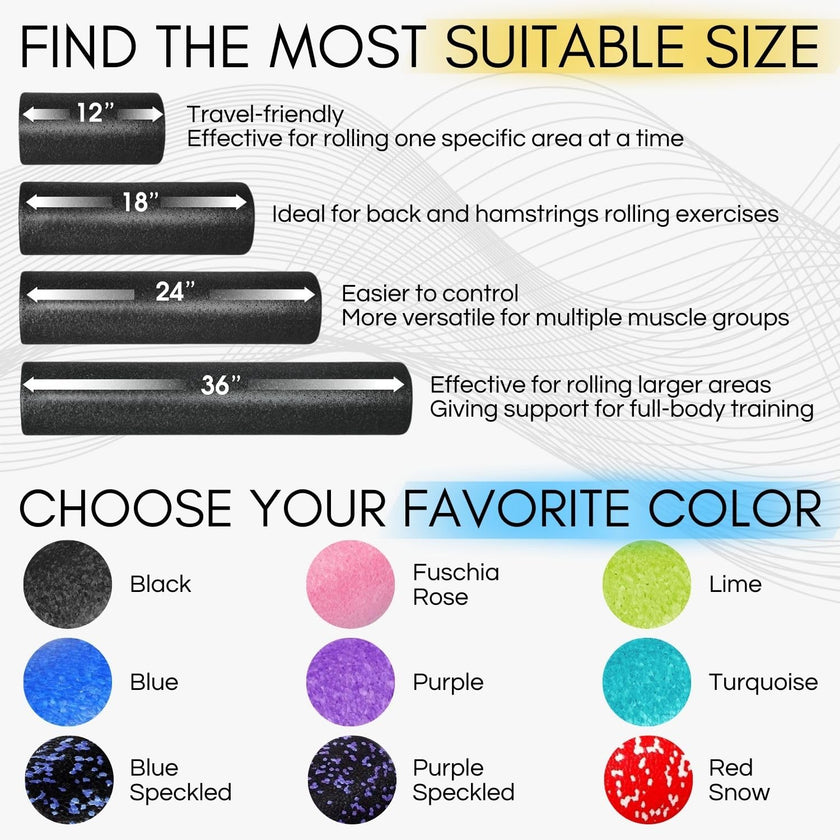 Yes4All High-Density EPP Round Back Roller Foam, Foam Roller for Yoga, Pilates & Stretching - 12, 18, 24, 36 inch 🍁 All In One Marketplace Canada