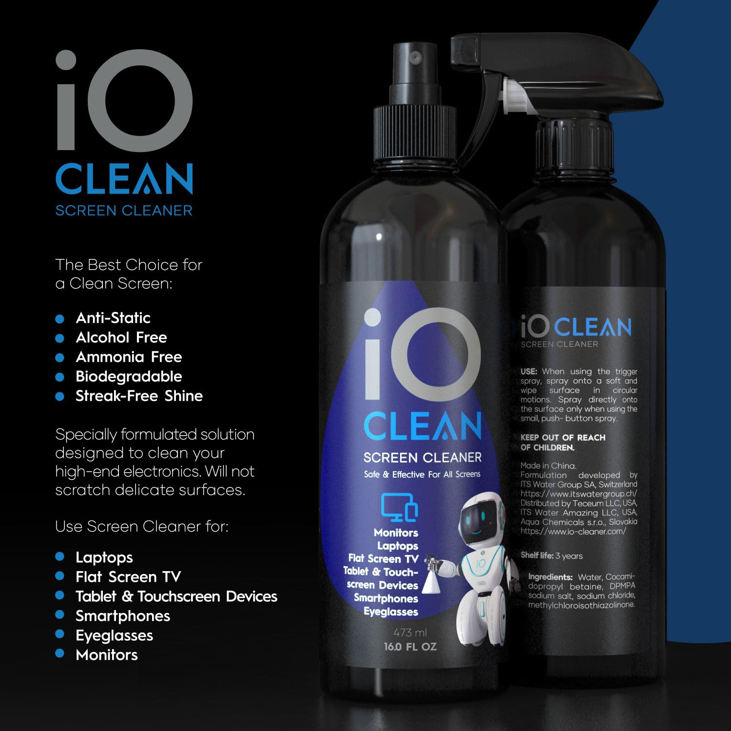 Screen Cleaner Spray (16oz) – Best Large Cleaning Kit for LCD LED OLED TV, Smartphone, iPad, Laptop, Touchscreen, Computer Monitor, Other Electronic Devices – Microfiber Cloth Wipes and 2 Nozzles 🍁 All In One Marketplace Canada