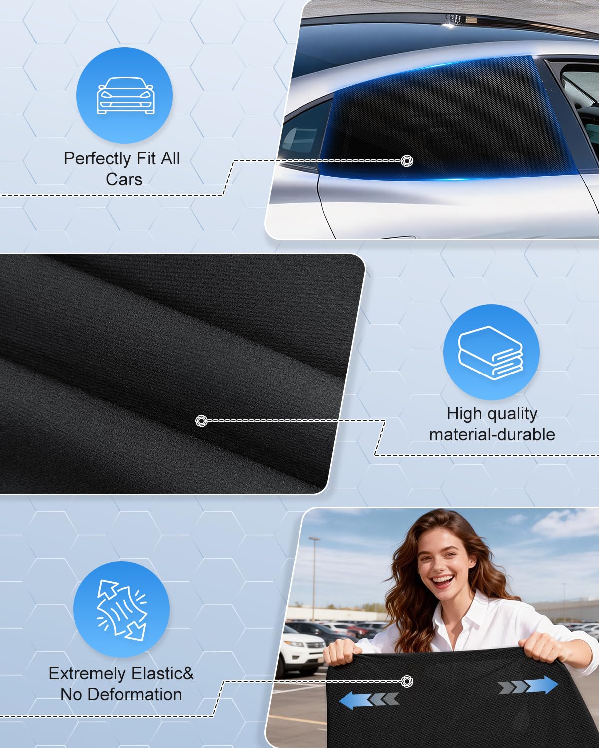 PEMOTech Car Window Shades(2 Pack)-Side Window Sun Shades, UV Protection Breathable Spandex Baby Window Covers for Camping, Universal Fit Most of Cars, Protect Privacy for Family (39.8