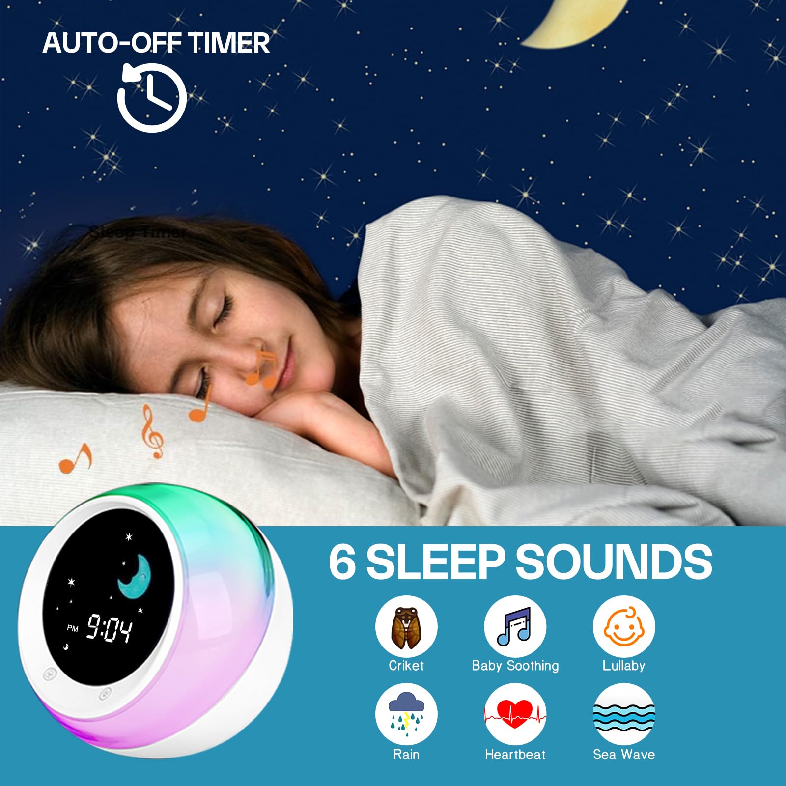I.Code Sun & Moon Rise Kids Alarm Clock, Children's Sleep Trainer, Sleep Sound Machine, Wake Up Light & Night Light, Teach Kids Day & Night 🍁 All In One Marketplace Canada