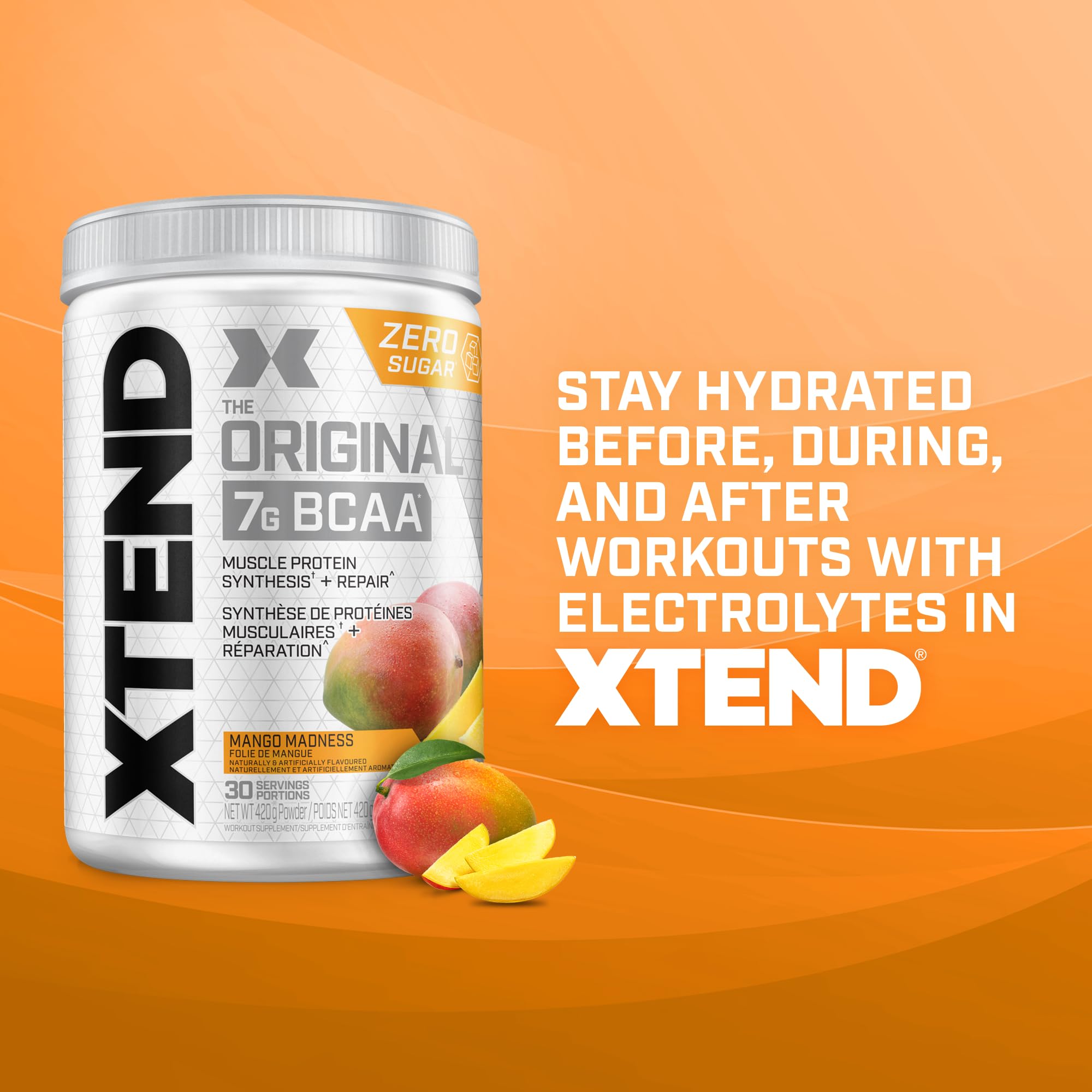 Scivation XTEND Original BCAA Powder - Sugar-Free Muscle Recovery with 7g BCAA, 2.5g L-Glutamine - Mango Madness, 30 Servings 🍁 All In One Marketplace Canada
