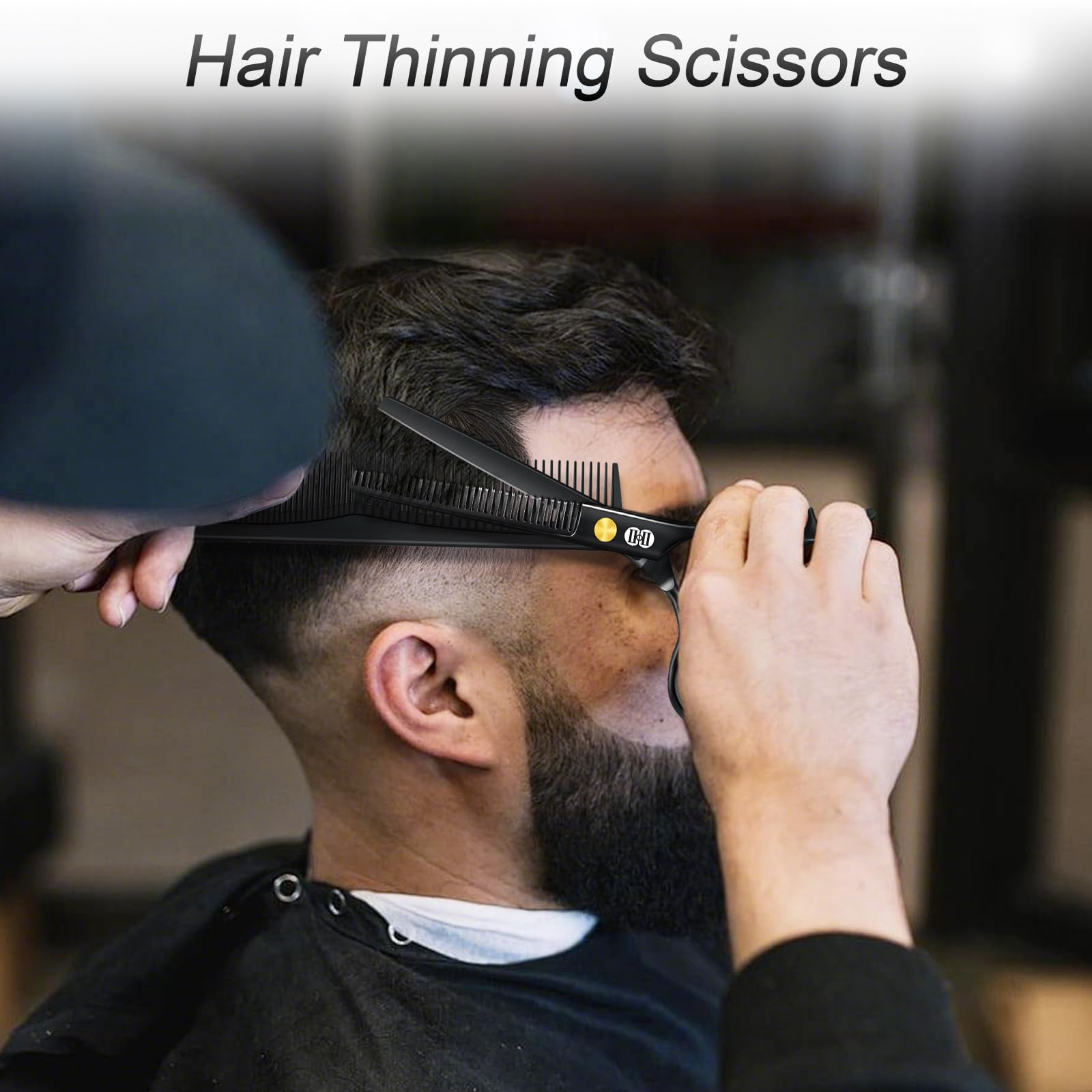 CIICII Hair Cutting Scissors Shears Kit, Professional Barber Haircut Scissors Set (6.7 Inch Hair Beard Hairdressing Trimming Haircutting Thinning Shears) for Men Women Hairdresser Home Salon (Black) 🍁 All In One Marketplace Canada