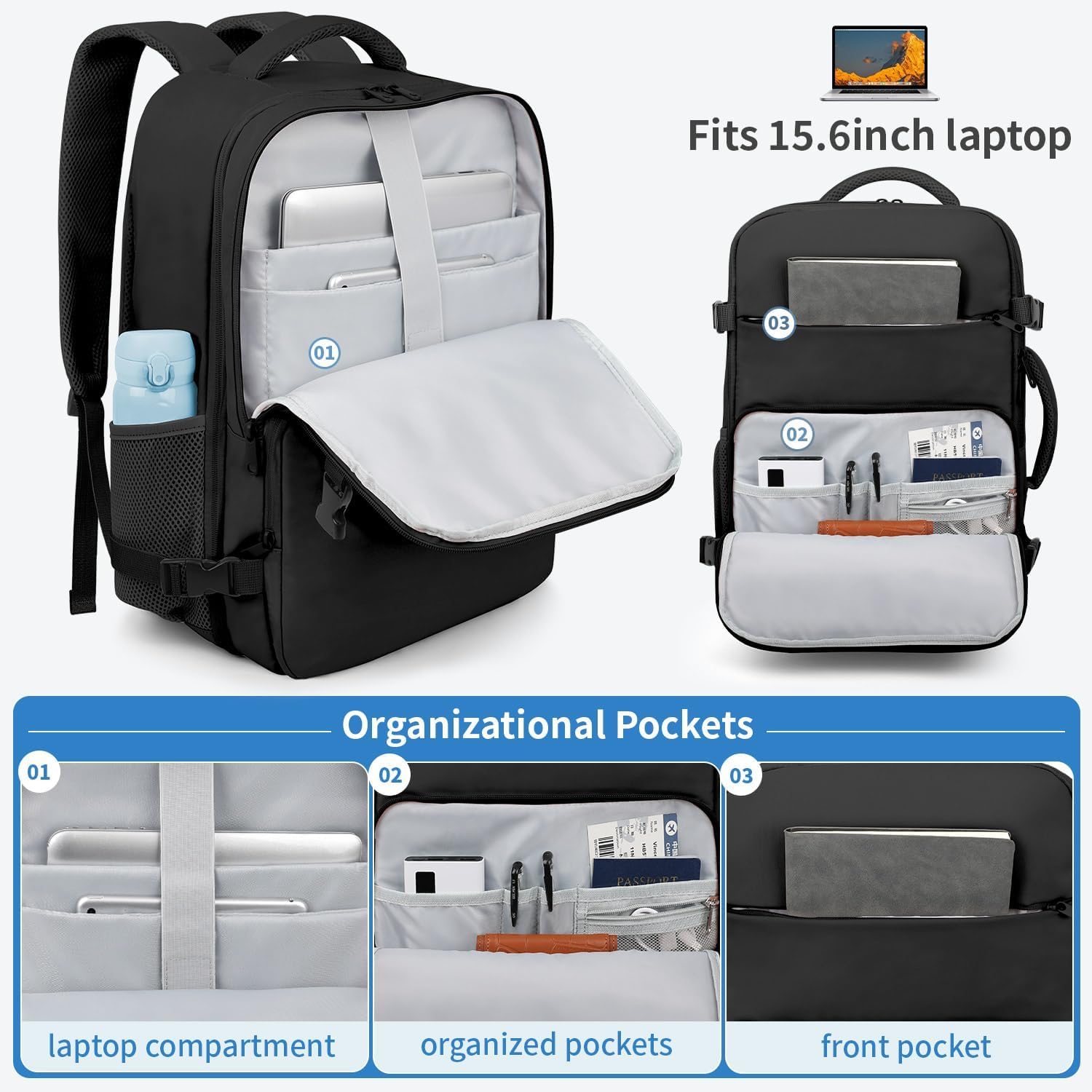 ZOMFELT Travel Backpack for Women Men, TSA 15.6