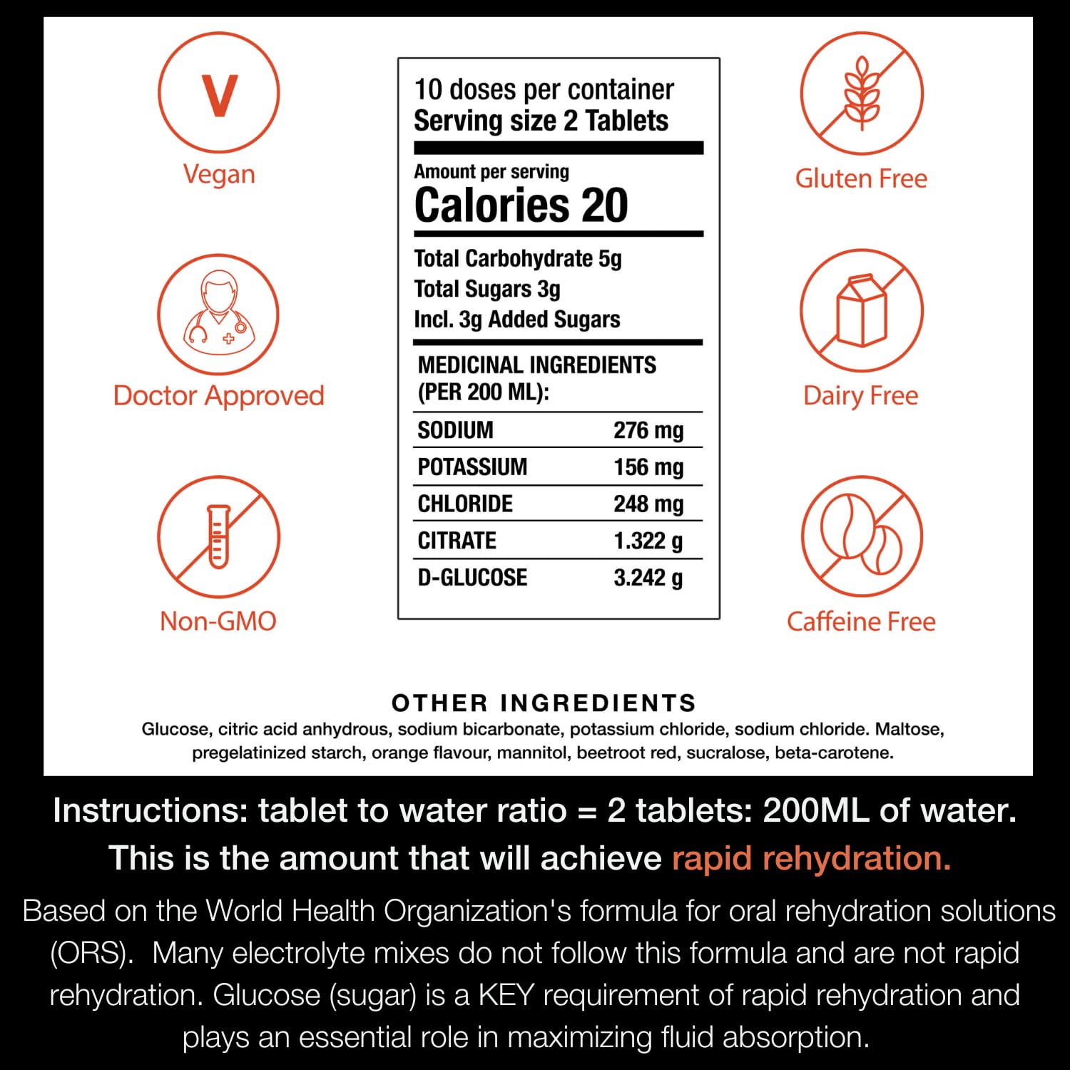 Hydralyte Electrolyte Tablets | Blood Orange Flavored Electrolytes | Pre-Workout and Post-Workout Hydration Solution to Enhance Performance and Maximize Recovery | (2 Tablets per Serving, 40 Count) 🍁 All In One Marketplace Canada