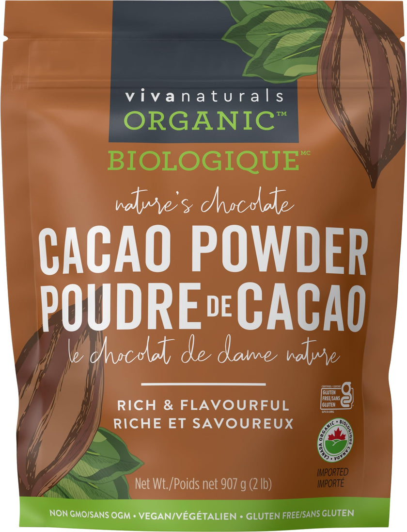 Viva Naturals Organic Cacao Powder, 2lb - Unsweetened Cocoa Powder With Rich Dark Chocolate Flavour, Perfect for Baking & Smoothies - Certified Vegan, Keto & Paleo, Gluten-Free & Non-GMO, 907 g 🍁 All In One Marketplace Canada