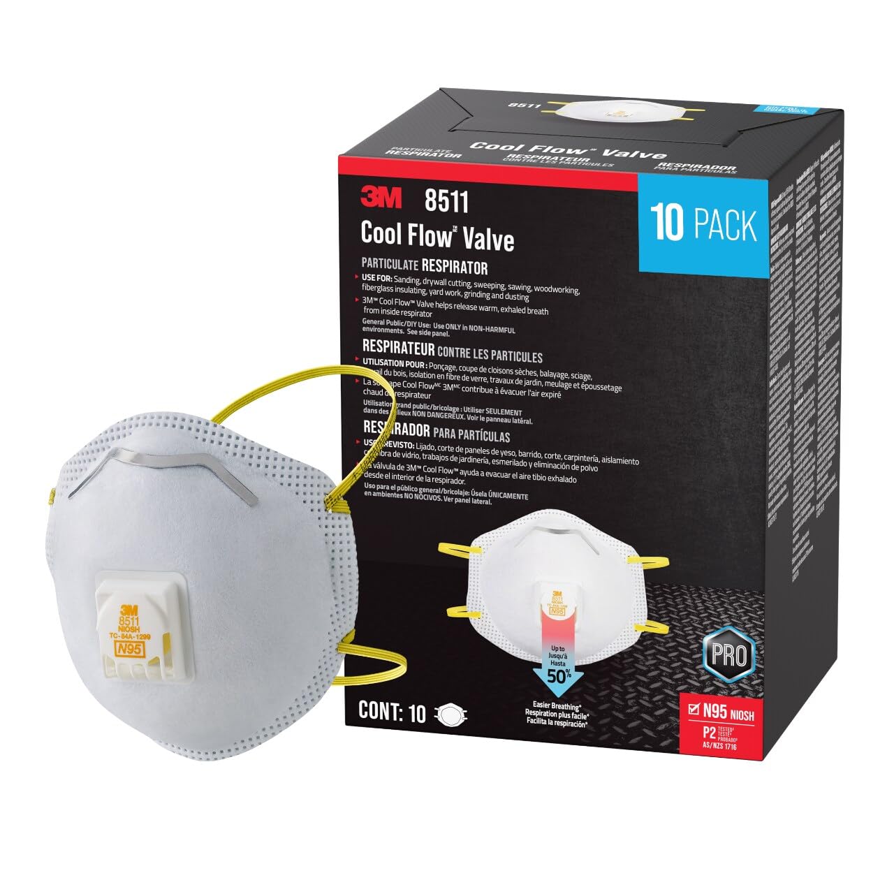 3m Pro Paint Sanding Vented Respirators, 8511, 10 Masks (n95) 🍁 All In One Marketplace Canada