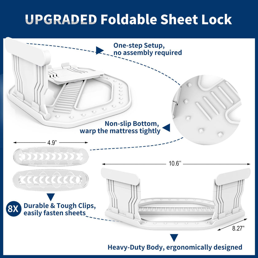 AMOVO Bed Sheet Holders for Corners Keep Sheets in Place Firmly - Foldable Fitted Sheet Holders Heavy Duty Sheet Locks Mattress Sheet Fasteners, Set of 4 Lock Sheet Clips (White) 🍁 All In One Marketplace Canada
