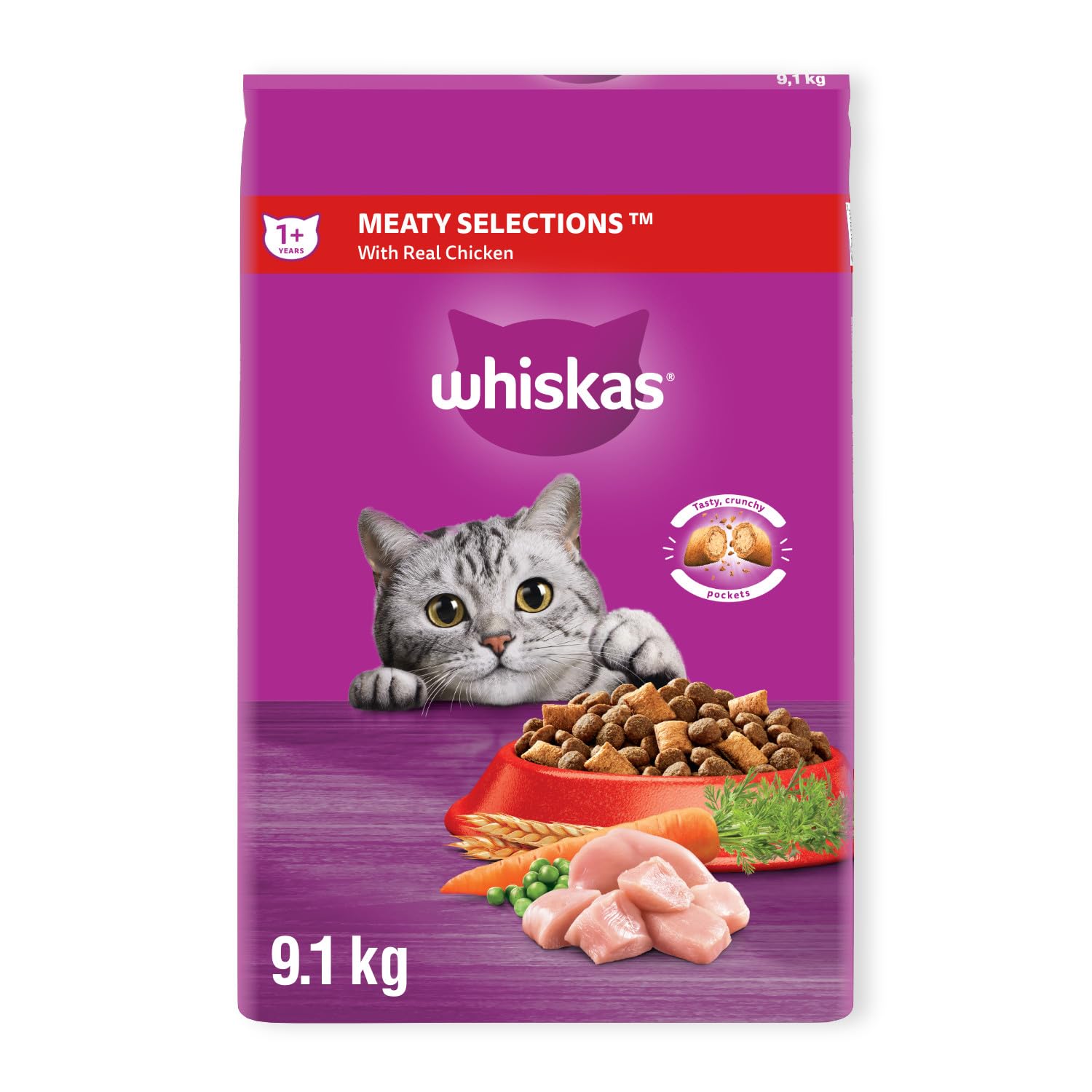WHISKAS Meaty Selections Dry Cat Food with Real Chicken, Large 9.1kg Bag 🍁 All In One Marketplace Canada