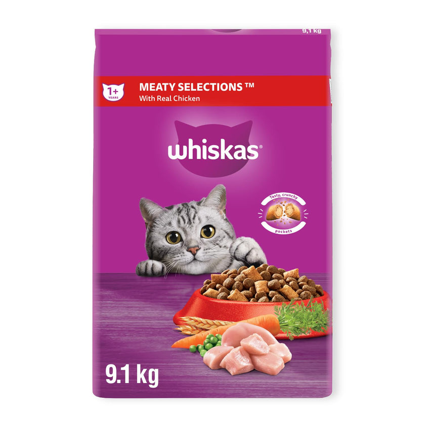 WHISKAS Meaty Selections Dry Cat Food with Real Chicken, Large 9.1kg Bag 🍁 All In One Marketplace Canada