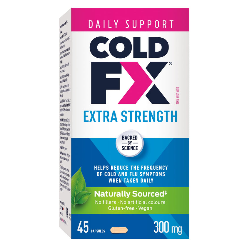 COLD-FX Extra Strength, Helps reduce the frequency of Cold and Flu Symptoms when taken daily, Formula contains uniquely derived extract from North American Ginseng, 50% more active ingredient compared to COLD-FX Daily Support Regular Strength, 45 Vegan Ca