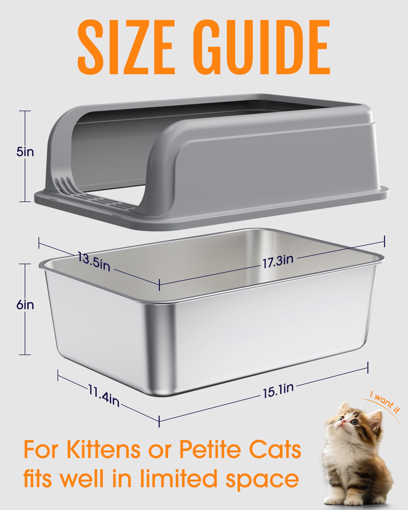 Powools Stainless Steel Cat Litter Box for Kittens, Metal Kitty Litter Box with Scoop, Anti-Leakage Top Entry, Non-Sticky, Easy to Clean, Grey, M (1 Pack) 🍁 All In One Marketplace Canada