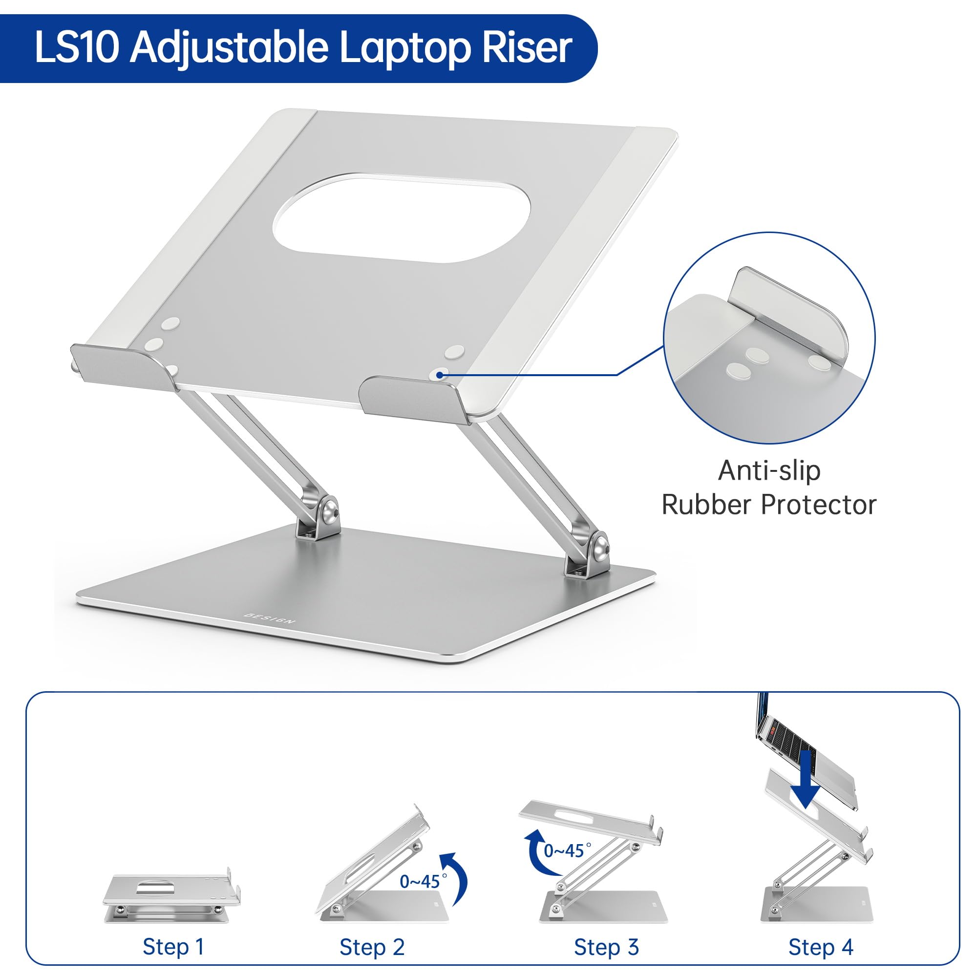 Besign LS10 Laptop Stand for Desk, Ergonomic Adjustable Notebook Tablet Stand, Riser Holder Computer Stand Compatible with Air, Pro, Dell, HP, Lenovo More 10-14