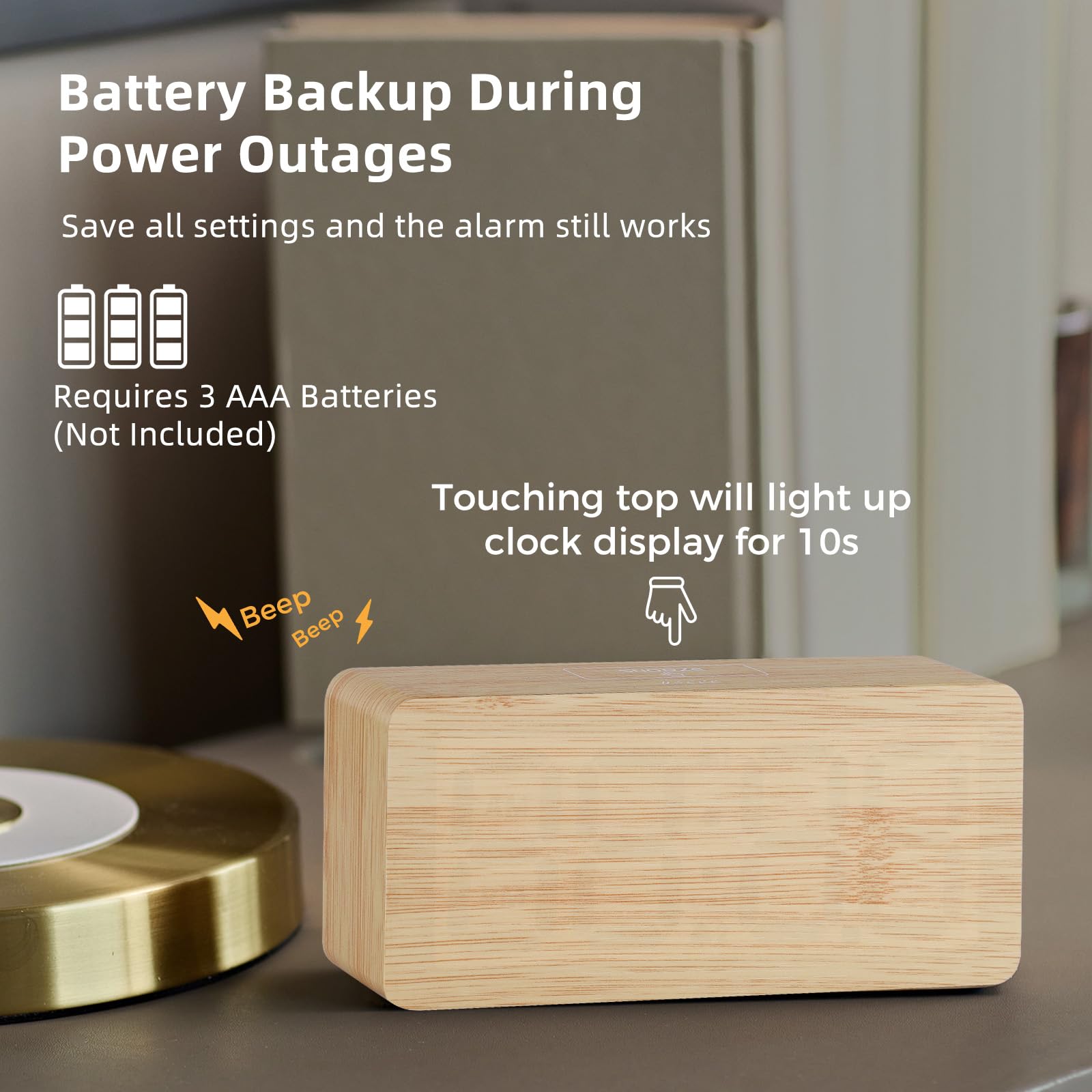 Wooden Digital Alarm Clocks for Bedrooms: Dimmable Dual Alarm Clock with Large Numbers for Bedside Desk - Bamboo 🍁 All In One Marketplace Canada