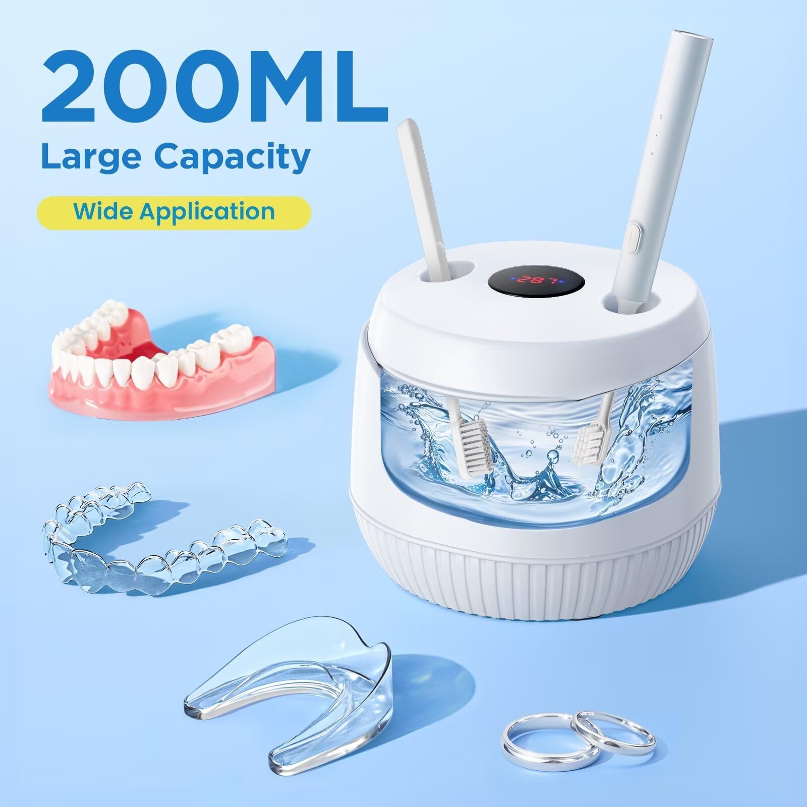 Dental Ultrasonic Retainer Cleaner Machine: 45kHz Dental Cleaning Pod with Digital Timer & 200ML, Cleaning for Dentures, Mouth Guards, Aligners, Night Guards, Braces, Toothbrush Heads & Jewelry 🍁 All In One Marketplace Canada
