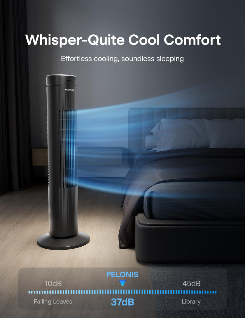 Pelonis 30-Inch Oscillating Tower Fan for Bedroom – Quiet 3-Speed Fan with Remote Control, 7-Hour Timer, 37dB Ultra-Quiet Operation – ETL Certified, Black 🍁 All In One Marketplace Canada
