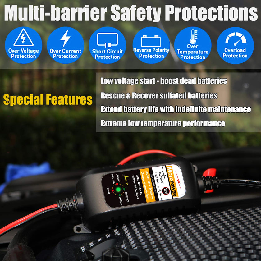 MOTOPOWER MP00205A 12V 800mA Fully Automatic Battery Charger/Maintainer 🍁 All In One Marketplace Canada