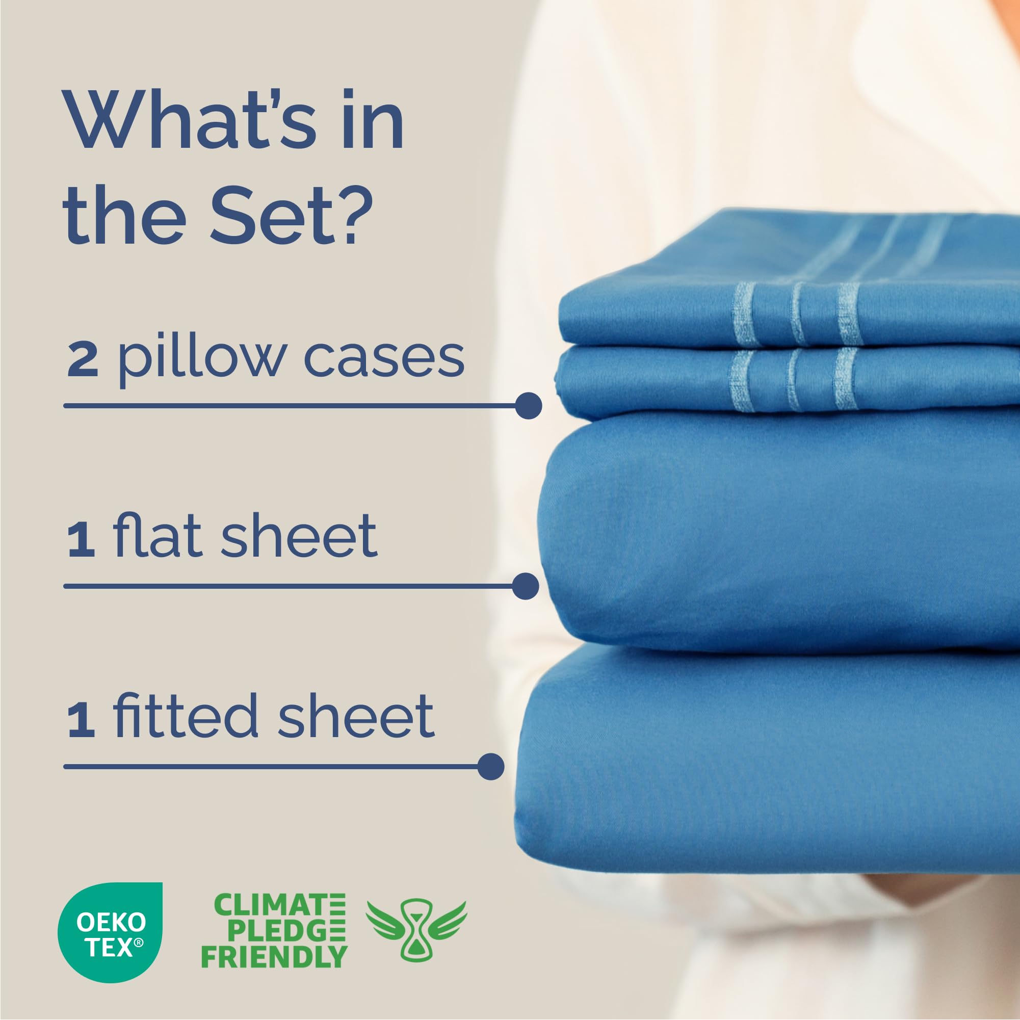 Queen Size 4 Piece Sheet Set - Comfy Breathable & Cooling Sheets - Hotel Luxury Bed Sheets for Women & Men - Deep Pockets, Easy-Fit, Soft & Wrinkle Free Sheets - Denim Blue Oeko-Tex Bed Sheet Set 🍁 All In One Marketplace Canada