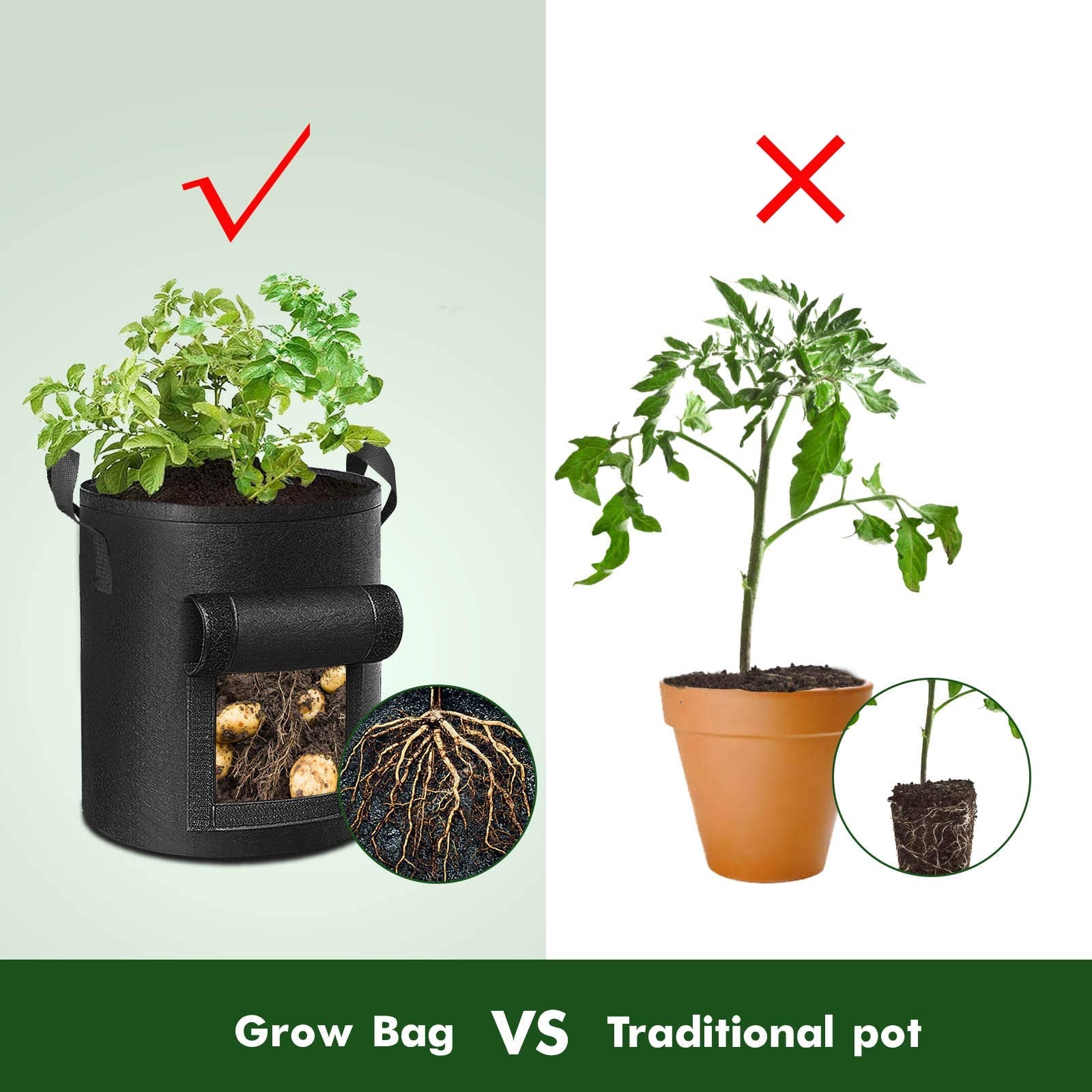 Cavisoo 5-Pack 10 Gallon Potato Grow Bags, Garden Planting Bag with Reinforced Handle, Thickened Nonwoven Fabric Pots for Tomato, Vegetable and Fruits 🍁 All In One Marketplace Canada