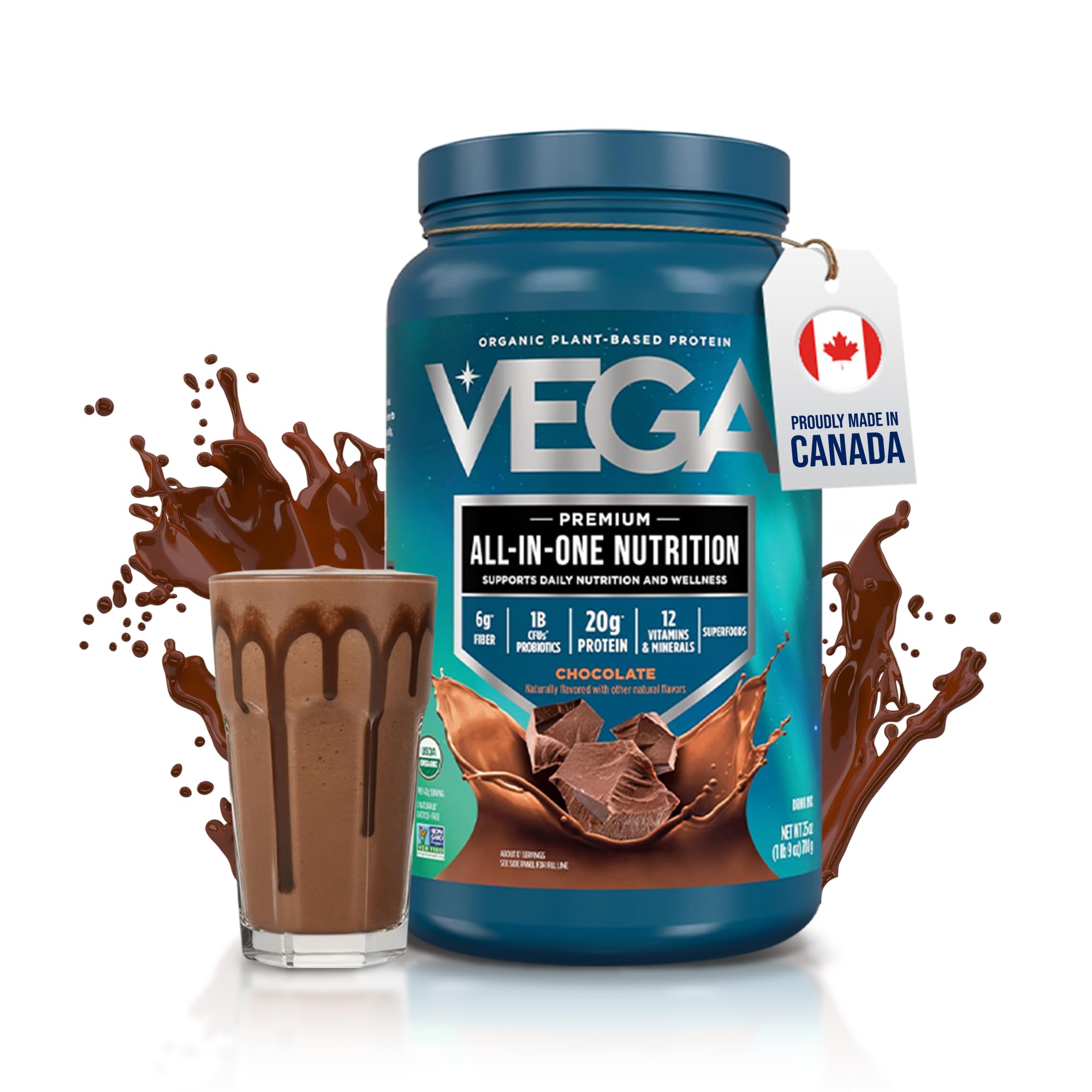 Vega Premium All-in-One Nutrition Protein Powder – 20g Plant-Based Vegan Protein, Vitamins & Probiotics, Chocolate, 876g (19 Servings) 🍁 All In One Marketplace Canada