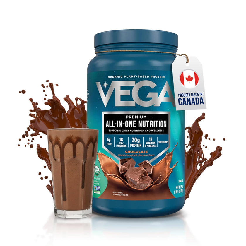 Vega Premium All-in-One Nutrition Protein Powder – 20g Plant-Based Vegan Protein, Vitamins & Probiotics, Chocolate, 876g (19 Servings) 🍁 All In One Marketplace Canada