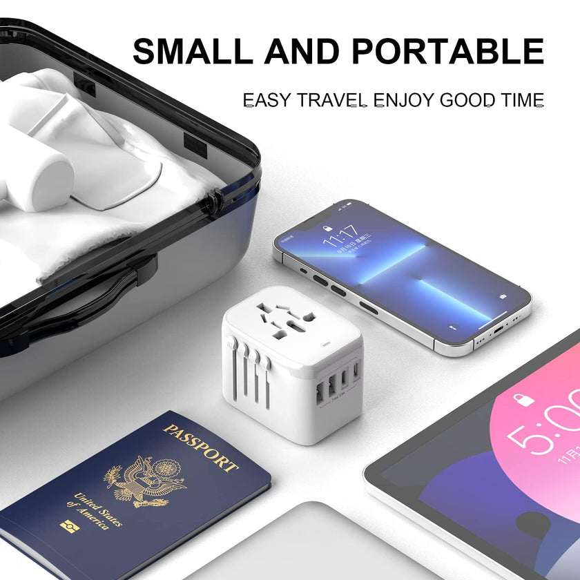 VYLEE Universal International Power Travel Plug Adapter, 5 in 1 European Travel Plug Adapter W/ 3.5A 2xUSB-A and 2xUSB C Wall Charger and Worldwide AC Outlet for Europe USA UK AUS Asia (White) 🍁 All In One Marketplace Canada
