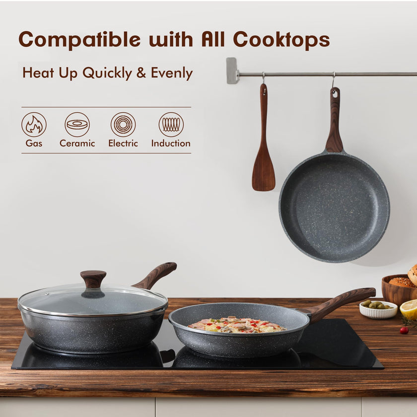 SENSARTE Nonstick Frying Pan Skillet, Swiss Granite Coating Omelette Pan, Healthy Stone Cookware Chef's Pan, PFOA Free (8/9.5/10/11/12.5 Inch) (8 Inch) 🍁 All In One Marketplace Canada