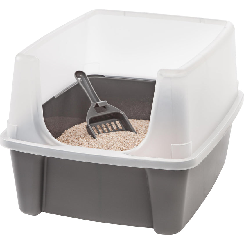 IRIS USA Large Cat Litter Box with Scatter Shield and Scoop, Open Top High Sided Cat Litter Pan, Gray 🍁 All In One Marketplace Canada