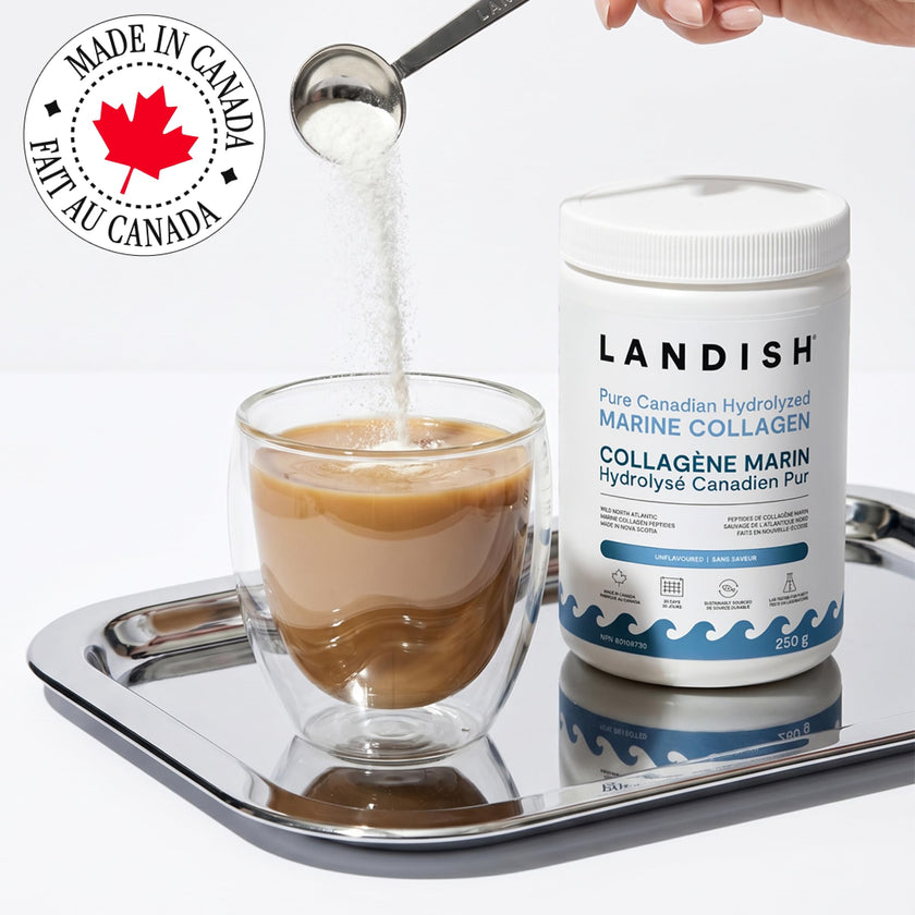 Landish Pure Canadian Marine Collagen Peptides Powder - Whole-Body Benefits & Joint Support, For Women & Men - Hydrolyzed, Unflavoured, Ultra-Pure Protein Supplement - Fully Dissolves, 0 Carb & Sugar - Made in Canada - 250 g (30-Day Supply)
