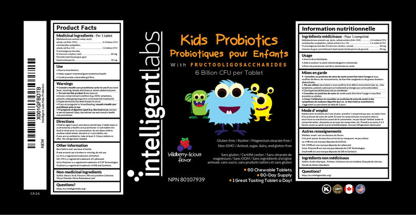 Intelligent Labs Kids/Children Probiotics 6 Billion CFU with Prebiotics, PHGG & FOS, Once-Daily Chewable, Great Taste, 10x Effectiveness, 60-Day Supply, Third-Party Verified 🍁 All In One Marketplace Canada