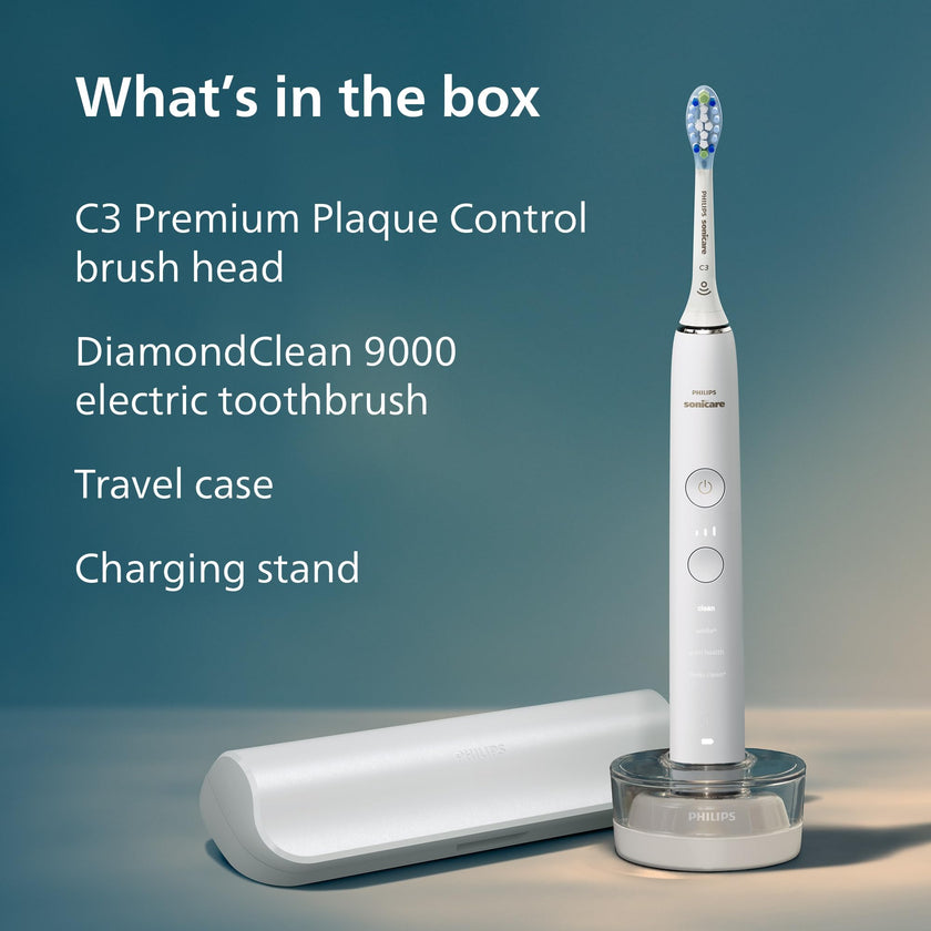 Philips Sonicare DiamondClean 9000 Electric Toothbrush - Sonic Toothbrush with App, Pressure Sensor, 12 Brushing Settings, Replacement Reminder, Charging Stand, Travel Case, White, HX9911/93 🍁 All In One Marketplace Canada