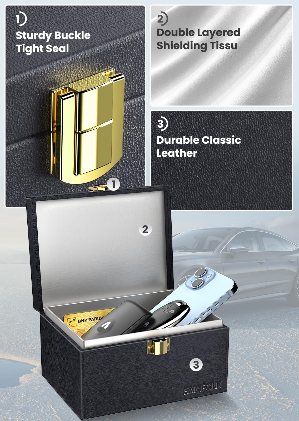 Samfolk Faraday Box with 2 Faraday Bags, Faraday Box for Car Keys, RFID Key Fob Protector Anti-Theft Key Fob Box, Anti-Theft Cages for Car Keys, Phone and Credit Card 🍁 All In One Marketplace Canada