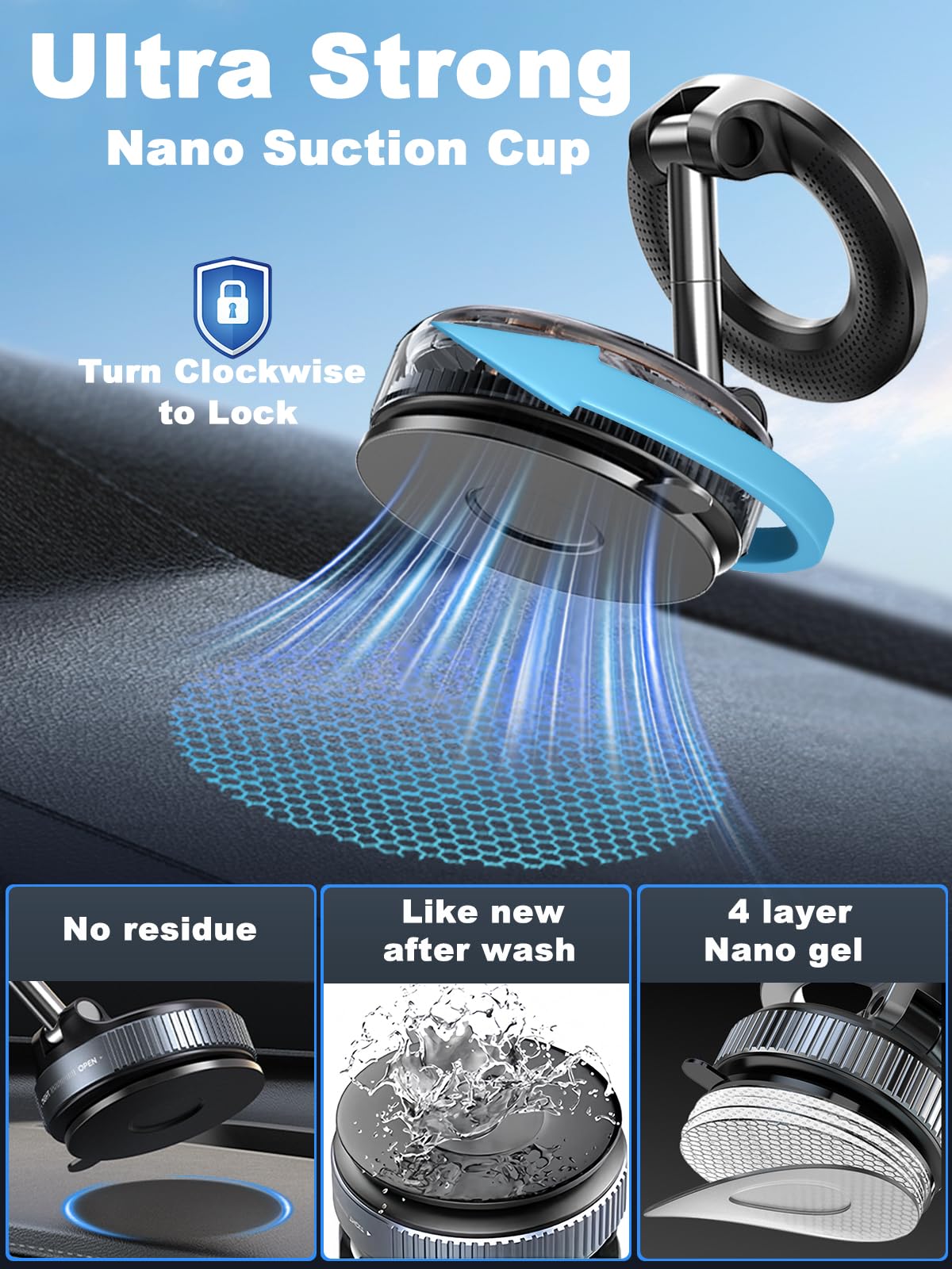 snanlen Upgraded 360° Nano Gel Vacuum Magnetic Phone Holder, Car Phone Holder for Magsafe[108+LBS Strongest Suction & 3000gf Strongest Magnetic], Suction Cup Phone Mount for Car/for iPhone 17 Pro Max 🍁 All In One Marketplace Canada