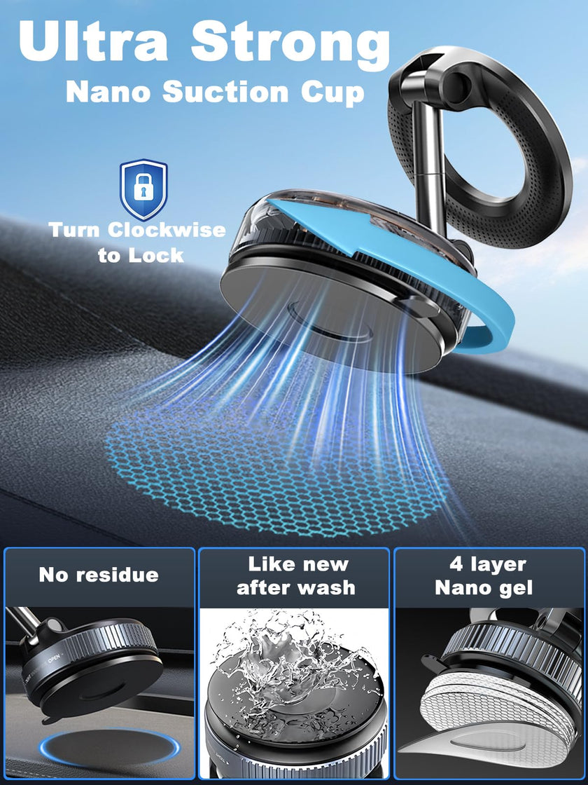 snanlen Upgraded 360° Nano Gel Vacuum Magnetic Phone Holder, Car Phone Holder for Magsafe[108+LBS Strongest Suction & 3000gf Strongest Magnetic], Suction Cup Phone Mount for Car/for iPhone 17 Pro Max 🍁 All In One Marketplace Canada