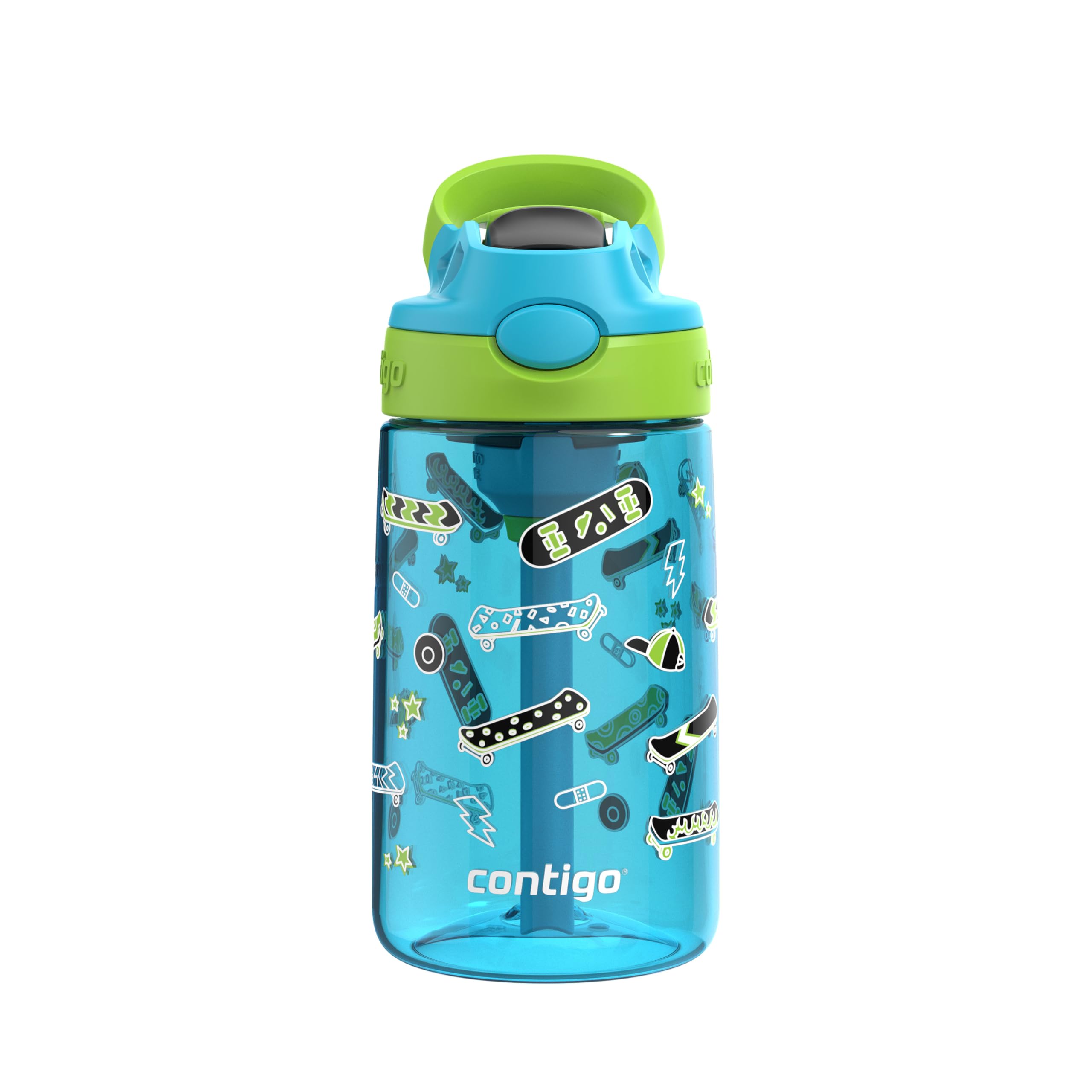 Contigo Kids Aubrey Straw Water Bottle with Leak-Proof Lid, BPA-Free Plastic, Dishwasher Safe, Blue Raspberry Lime Skater, 14 oz (414 mL) 🍁 All In One Marketplace Canada