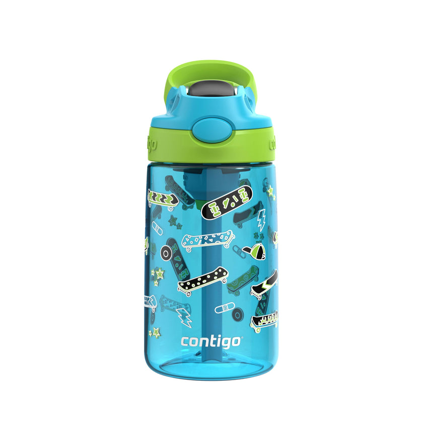 Contigo Kids Aubrey Straw Water Bottle with Leak-Proof Lid, BPA-Free Plastic, Dishwasher Safe, Blue Raspberry Lime Skater, 14 oz (414 mL) 🍁 All In One Marketplace Canada