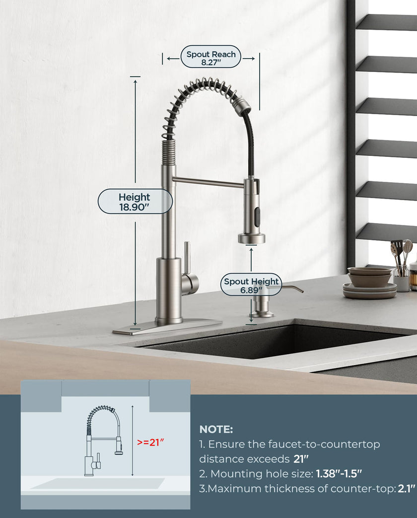 FORIOUS Kitchen Faucets, Brushed Nickel Kitchen Sink Faucet with Pull Down Sprayer, Commercial Kitchen Faucet Stainless Steel, Classic Single Handle Pull Out Sink Faucets for RV Laundry Utility Room 🍁 All In One Marketplace Canada